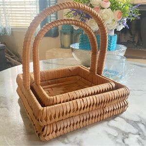 Vintage Handcrafted Tan Wicker Basket Set